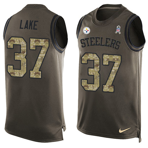 Men's Limited Carnell Lake Nike Jersey Green - #37 Salute to Service Tank Top NFL Pittsburgh Steelers